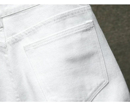 Streetwear Ripped White Denim Shorts Men New Fashion Knee Length Jeans Simple Casual Slim Hole Short Pants Male