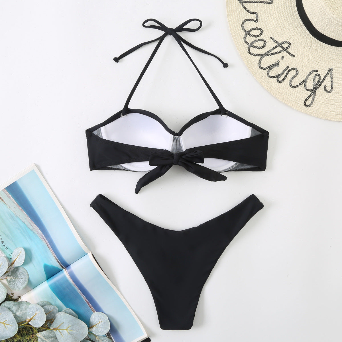 Push Up Bikini Set Women's Swimwear 2024 New Halter Bandeau Underwire Swimsuit Beach Bathing Swimming Suit for Women