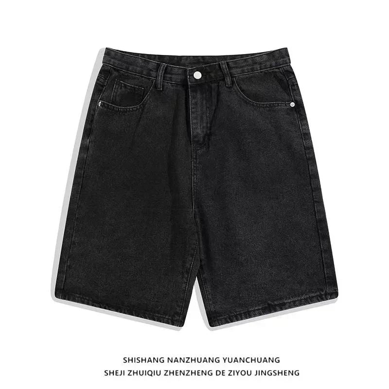 Empyre new gray denim skateboard shorts cartoon embroidery design loose jeans wide leg pants hip hop street Y2K couple pants