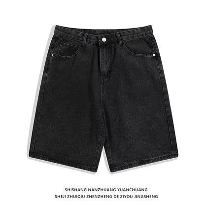 Empyre new gray denim skateboard shorts cartoon embroidery design loose jeans wide leg pants hip hop street Y2K couple pants