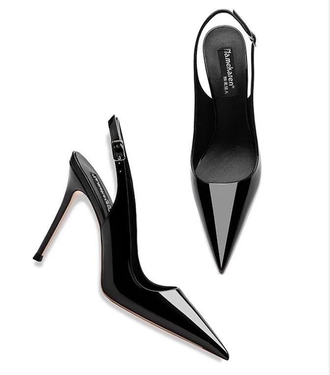 Sexy high-heeled sandals with pointed tips and elegant 2025 summer patent leather strappy fashionable party women's shoes