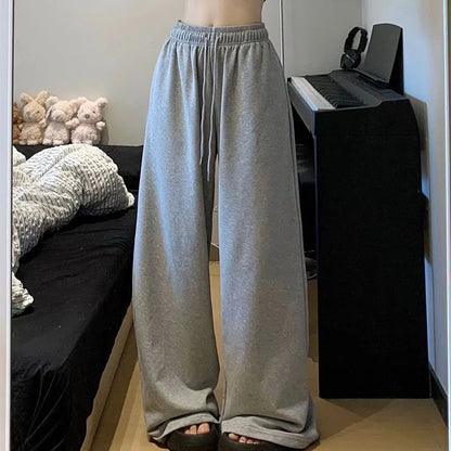 Wide Leg Sweatpants for Women Elastic Waist Casual Sport Pants Woman Streetwear Gray Oversize Sportswear Female