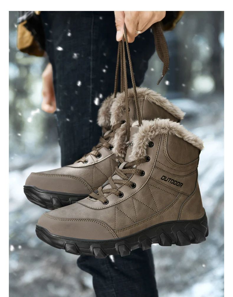 Botas de Neve de Inverno 2025 Masculinas Sapatos Outdoor Cano Alto Cadarço Antiderrapante Botas de Tornozelo Quente Confortáveis Pelúcia Sapatos Casuais Masculinos