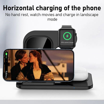 Base Carregadora Sem Fio Rápida 300W Dobrável para iPhone 16 15 14 13 12 Pro Max Apple Watch Airpods
