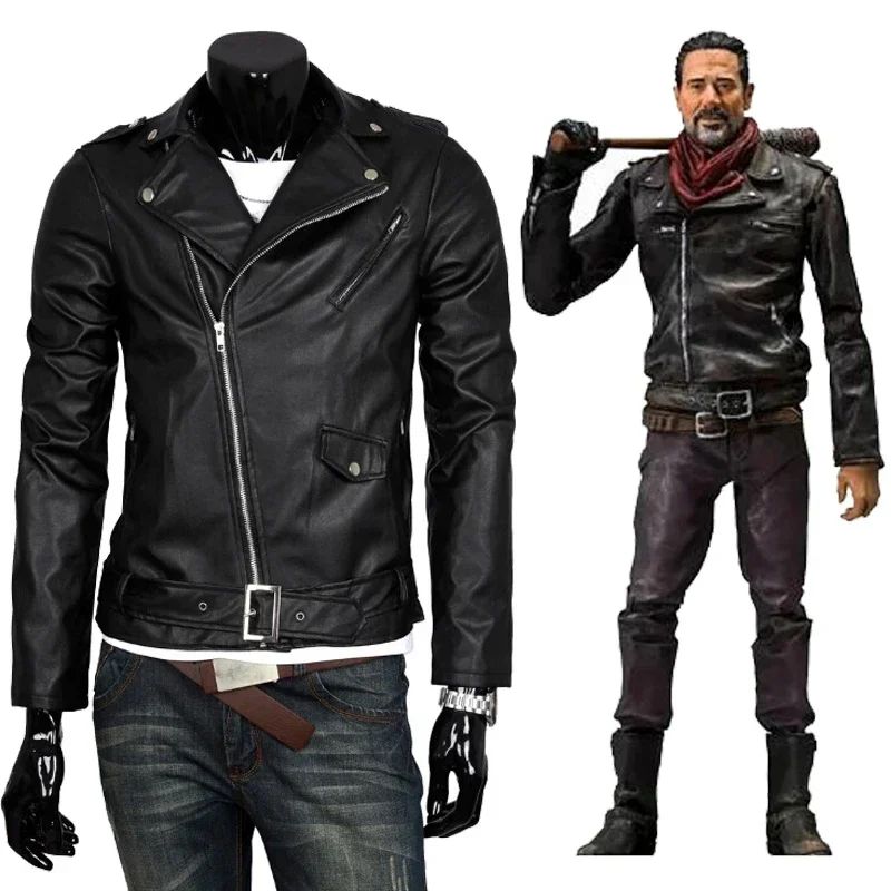 Anime The Walking Dead Negan Black PU Leather Jacket Dead City Cosplay Costume Motorcycle Coat Women Men Halloween Party Coat