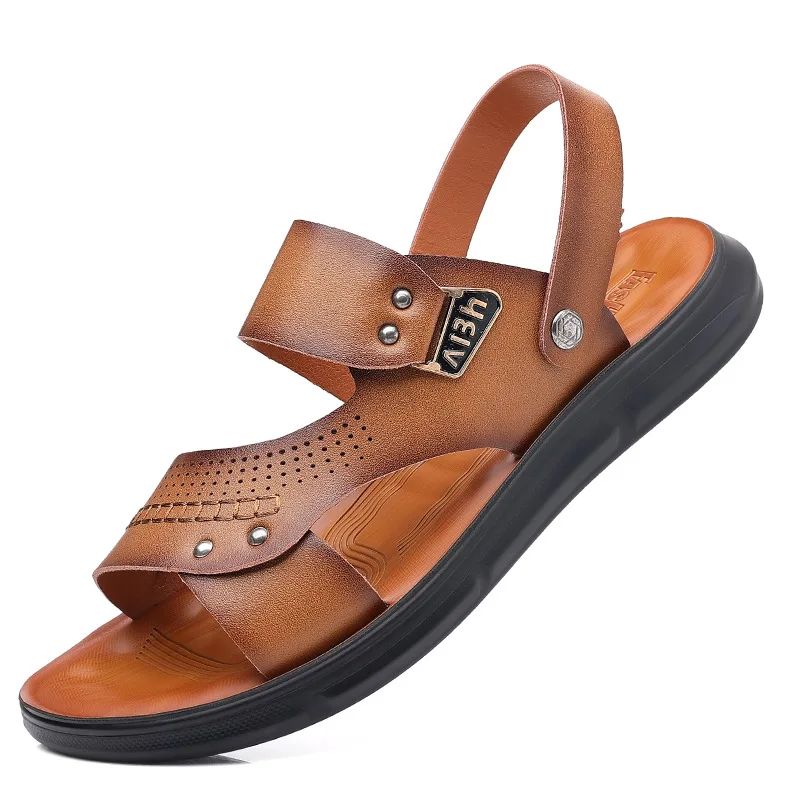 Men's Casual Trendy Soft Bottom Sandals 2024 New Design Real Leather Beach Shoes Slippers Anti-Slip Summer Shoes