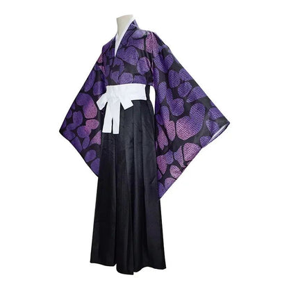 2026 New Edition Kokushibo Role-Play Wig, Temporary Tattoos, Anime-Print Kimono Top, Halloween Party Costume