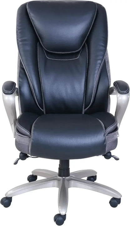 Hensley Big & Tall Ergonomic Bonded Leather High-Back Office Chair, Black/Silver