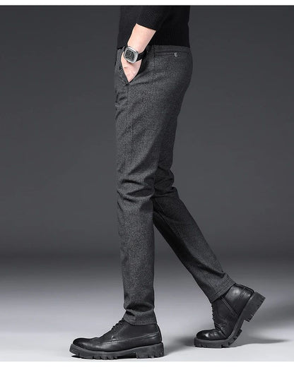 Winter Plush Trousers Men Business Fleece Pants Fashion Warm Drawstring Velvet Thick Casual Stretch Male Clothes 28-29