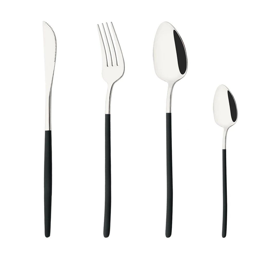 4Pcs Black Gold Dinnerware Tableware Set Mirror Stainless Steel Cutlery Kitchen Knife Fork Spoon Restaurant Wedding Flatware Set