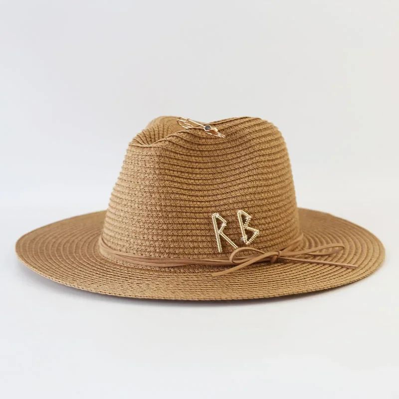 Chapéu de Sol de Verão Grande Proteção Solar Chapéus Femininos de Praia de Palha da Moda Chapéu Panamá de Grama de Luxo Feminino 60cm para Cabeça Grande