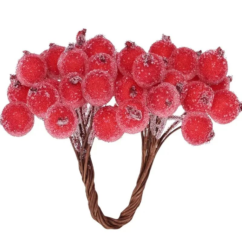 Wholesale Artificial Frosted Berry Mini Double Head Christmas Holly Red Gold Silver Berries Flowers Wreath Xmas Party Decoration