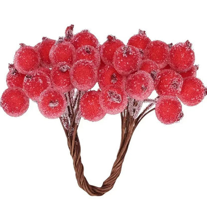 Wholesale Artificial Frosted Berry Mini Double Head Christmas Holly Red Gold Silver Berries Flowers Wreath Xmas Party Decoration