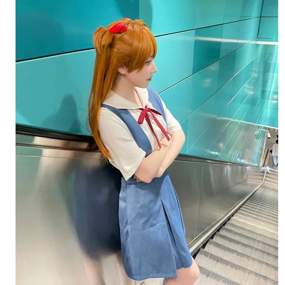 Rei Ayanami Cosplay Costume Asuka Langley Soryu Cosplay  Women School Uniform Dresses Wig Hair Clips Halloween Loli Clothing