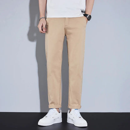 Casual Men Orange Loose Straight Business Pants Green Khaki Elastic Waist Trousers Soft Cotton Lyocell Fabric Korean Cargo Pants