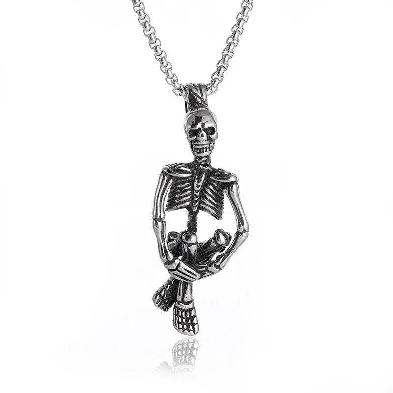 Colar Masculino Caveira Prisioneira Banhado a Prata, Acessório de Joia Gótica para Motociclistas, Punk Rock e Halloween