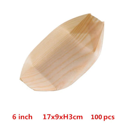 50 100pcs Natural bamboo Disposable Kayak sushi Wood Boat Salad Dessert Pine cake Boat Snack Bowl mat sushi plate tray onigiri