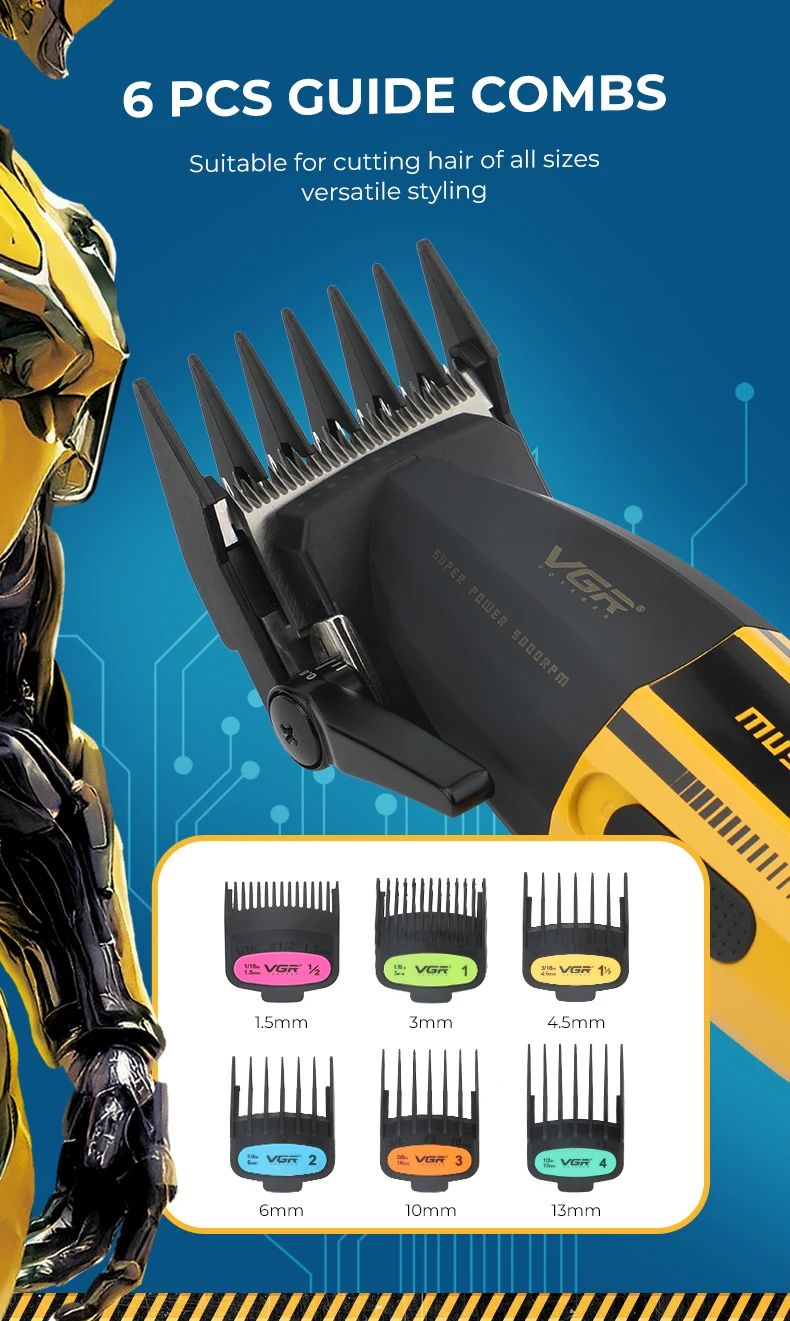 VGR Electric Hair Trimmers Professional 9000RPM Hair Clippers Rechargeable Haircut Machine Adjustable Barber Tool for Men V-285