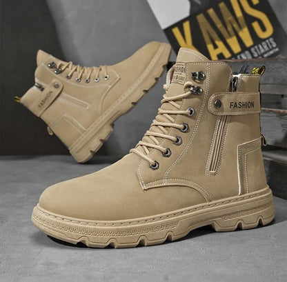 High Top Men's Shoes for Spring and Autumn, New Anti Slip and Waterproof Desert Boots Outdoor Zipper Hiking Shoes Work Boots