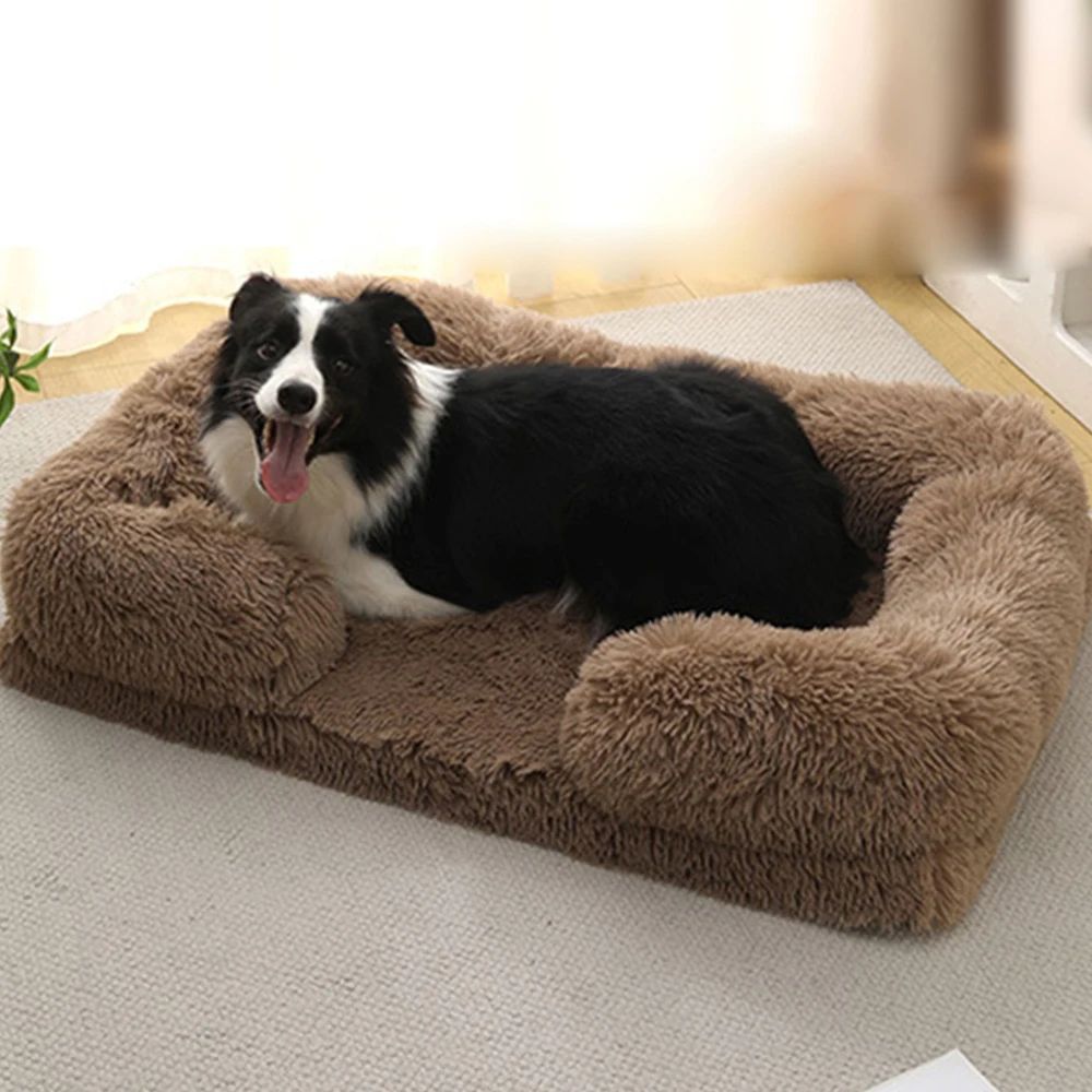 Cama para Cães Meia Volta Recheio Total, Sofá para Cães Grandes e Quente de Inverno, Cama Quadrada Macia para Gatos, Canil de Pelúcia, Acessórios para Casa de Filhotes
