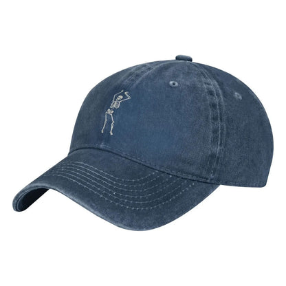 Dancing Skeleton Blue Vintage Adjustable Washed Cotton Trucker Hat Black Fitted Baseball Ball Cap for Men Women Headwear
