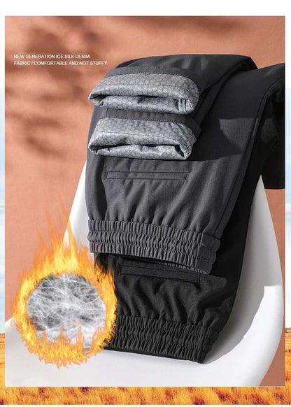 Calça Masculina de Inverno de Pena de Ganso Cintura Elástica Roupa Externa Calça de Pena Casual À Prova de Frio Nova Calça Reta Quente e Engrossada de Inverno