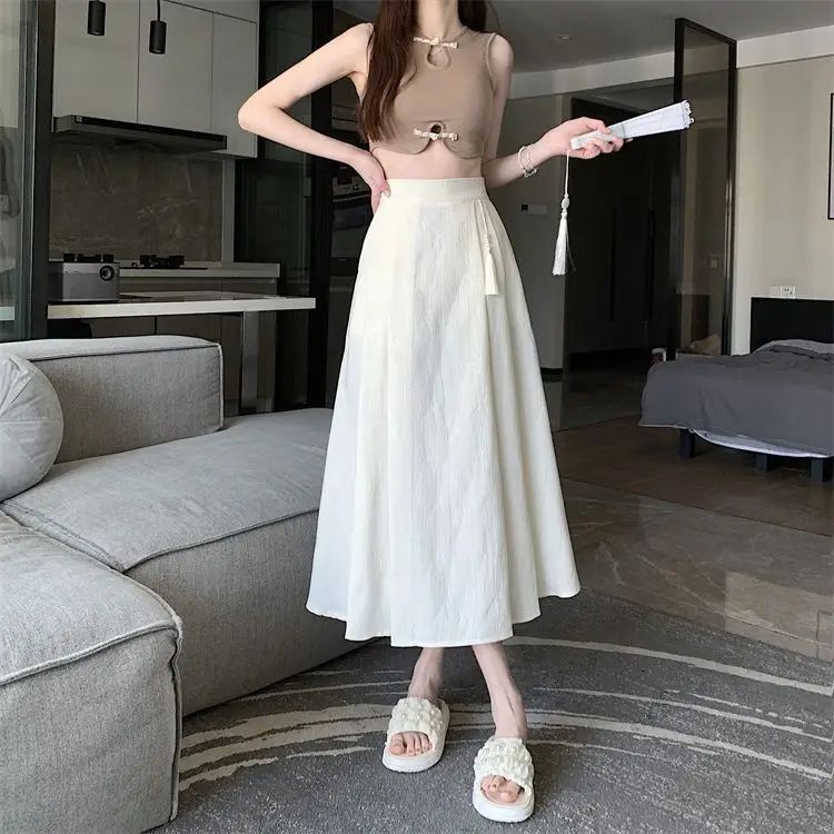 Elegant Embroidered High Waist Midi Skirt Women's New Chinese Style A- Line Half Body Skirt for Summer Fashionable Versatile