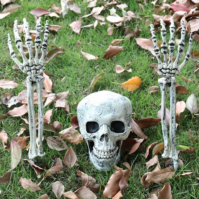 Halloween Realistic Skull Skeleton Head Human Hand Arms for Halloween Party Home Garden Lawn Halloween decor Skeleton Stakes