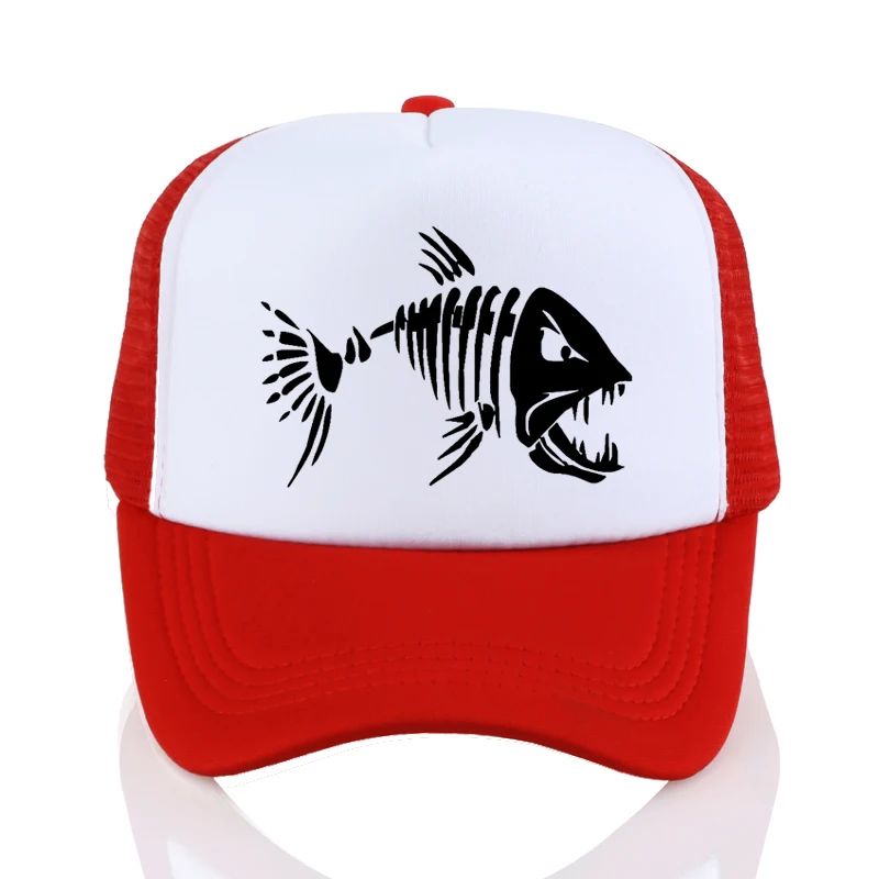 Boné de Beisebol com Ossos de Peixe Crânio Chapéu de Pesca ao Ar Livre Masculino Boné de Malha Respirável de Verão para Entusiastas da Pesca, Bonés Snapback Ajustáveis