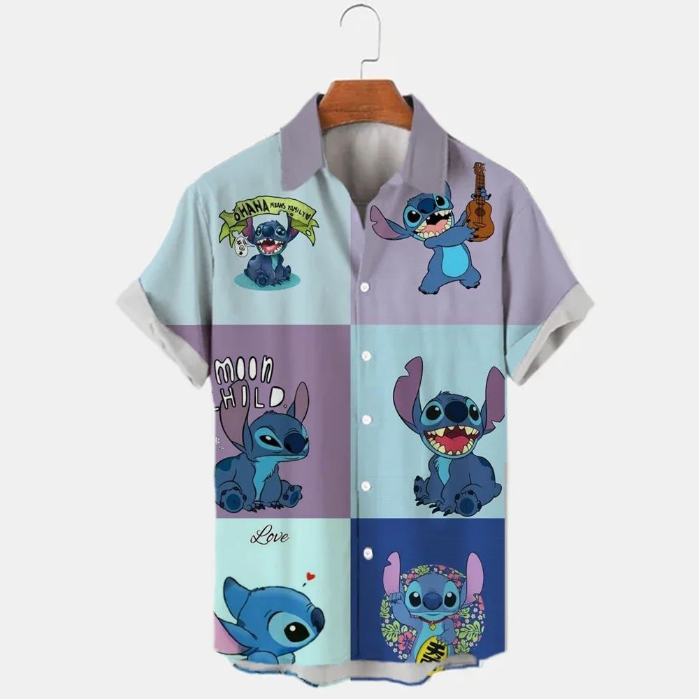 Miniso New 3d Shirts Mens Disney Mickey Mouse Street Tops Cute Cartoon 3d Printed Shirts Mens Casual Fashion Shirts 2024