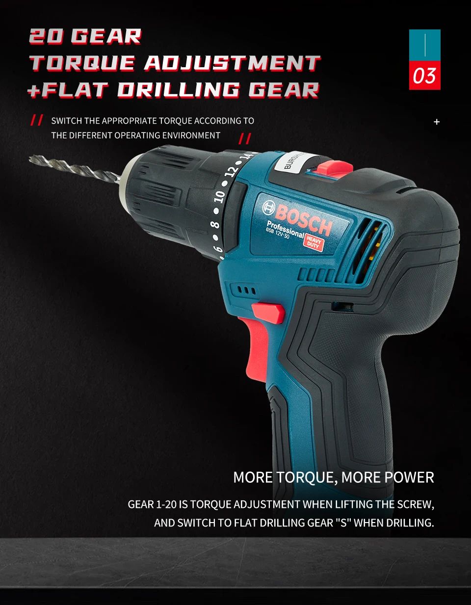 Bosch GSB-12-V30 Furadeira Elétrica a Bateria Parafusadeira Profissional de Impacto Pesado Sem Fio Multifuncional para Uso Doméstico