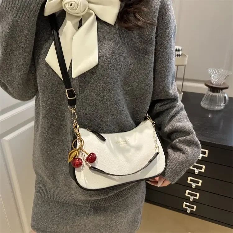 Cherry Pedant Shoulder Underarm Bag Women's Fashion Handbags Causal Hobos Purses Ladies Hand Bags Pu Leather for Work Travel