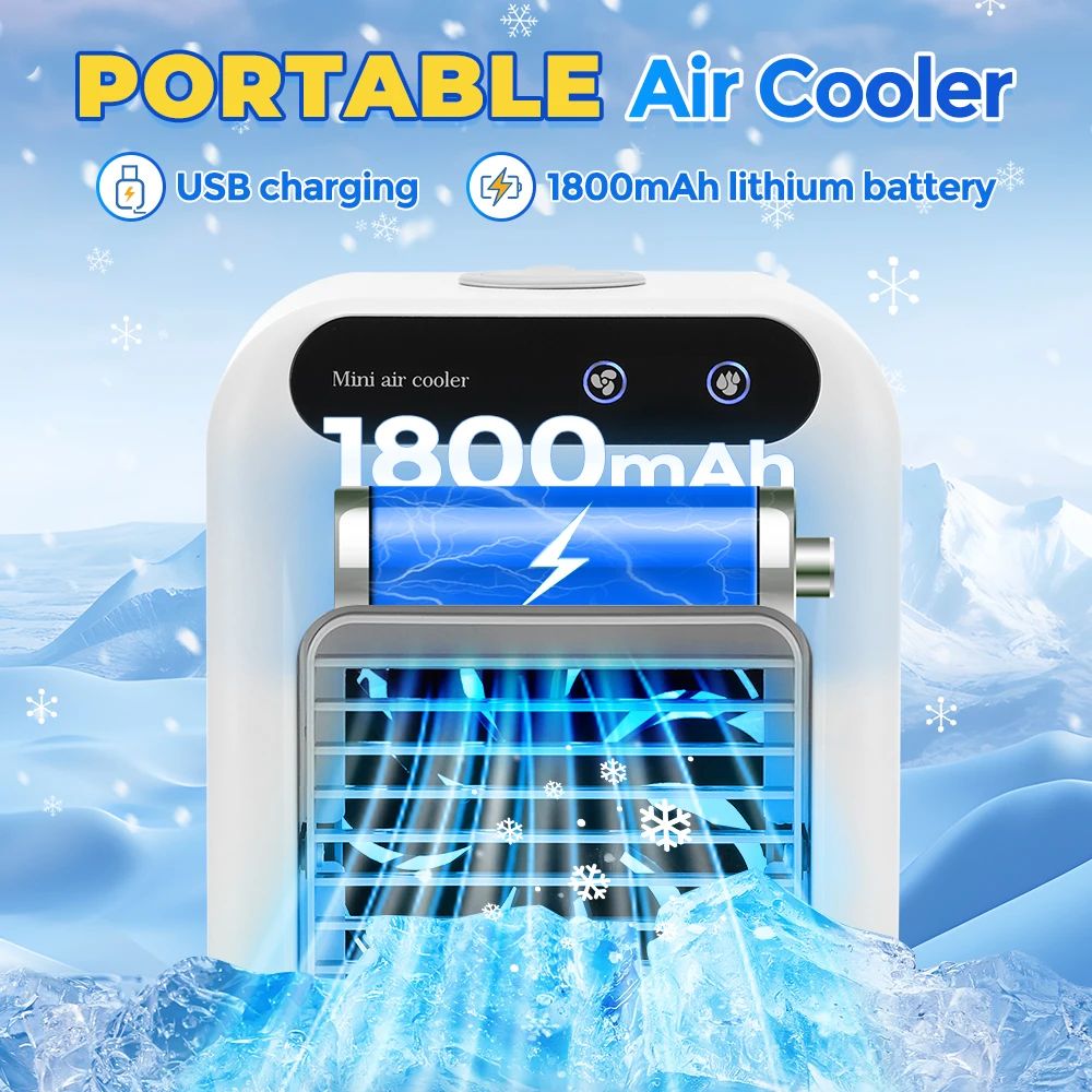 Small portable air conditioner fan, small air cooler, mini humidifier for home and office