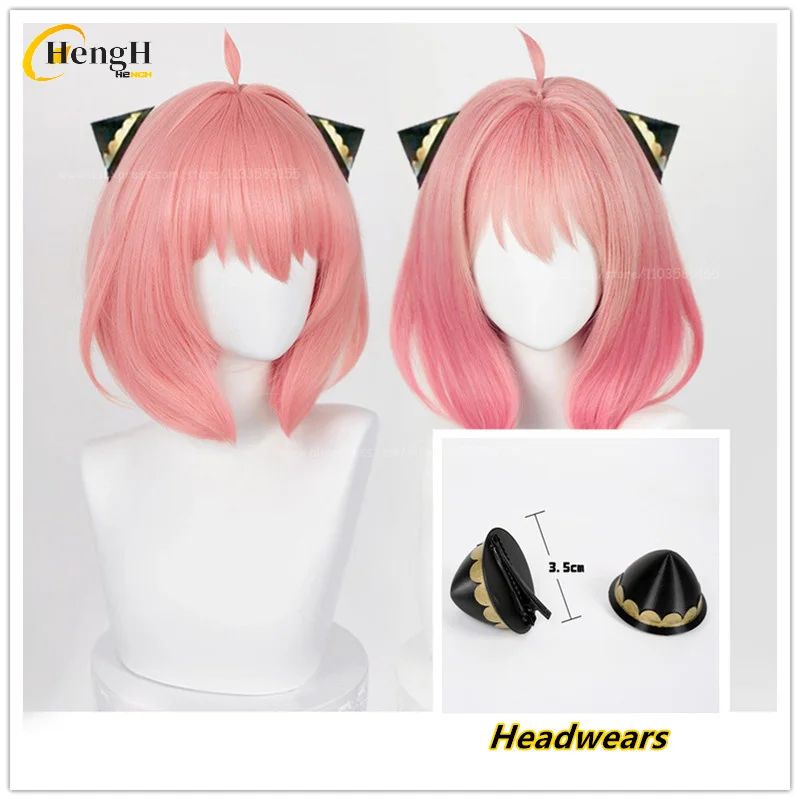 Pronta Entrega Anya Forger Peruca Sintética Anime Curta 37cm Rosa Gradiente Perucas de Cosplay Com Acessórios de Cabelo Resistente ao Calor Perucas de Halloween