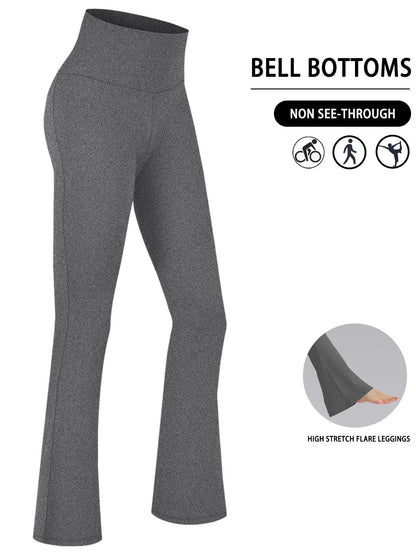 Plus Size Women's Super Soft High Waisted Flare Pants, Leggings Tummy Control Soft Bootleg Bell Bottoms Running
