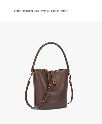 Women's Genuine Leather Bucket Bag Retro Shoulder Crossbody Handbag Fashionable Luxurious Women's Bag