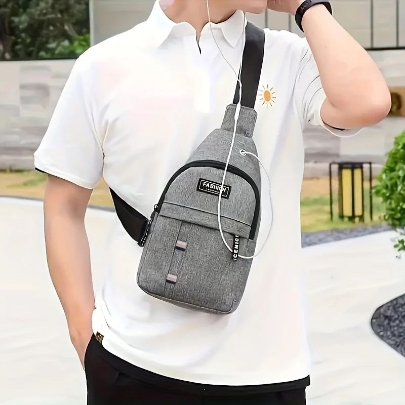 1PC Casual Oxford Men'S Chest Bag - Single Strap Sling Bag for Outdoor Sports, Durable Woven Fabric, Hand Washable