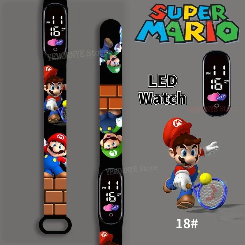 Mario Bros Children's Watches Action Figures Luigi Princess Peach Yoshi Bowser kids Sport Wristband Waterproof Digital Watch Toy