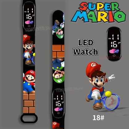 Mario Bros Children's Watches Action Figures Luigi Princess Peach Yoshi Bowser kids Sport Wristband Waterproof Digital Watch Toy