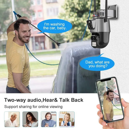 9MP Three Lens Dual Screen PTZ ICsee Alexa NVR Security CCTV WiFi Camera Outdoor8X Zoom Security Camera 4K Video Surveillance