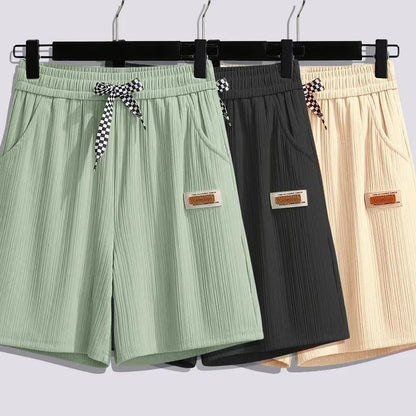 Ice silk shorts, women's summer thin slim, loose high-waisted straight mid pants, casual wide-leg pants, cropped pants