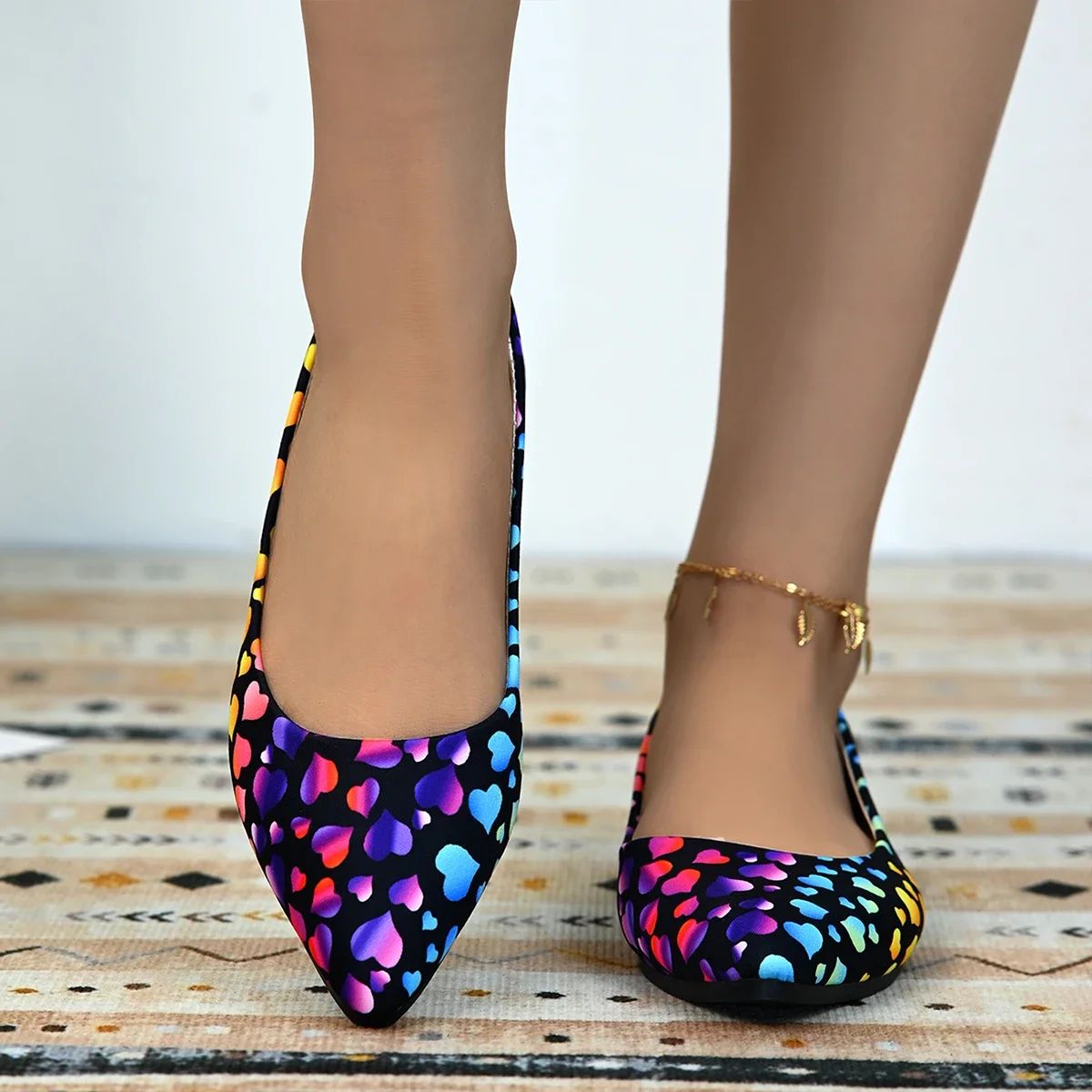 Women's Shoes Loafers Ballet Flats Pointed Toe Barefoot Slip-on Casual Flat Heel Comfortable Random Pattern Woman Shoe Size 43