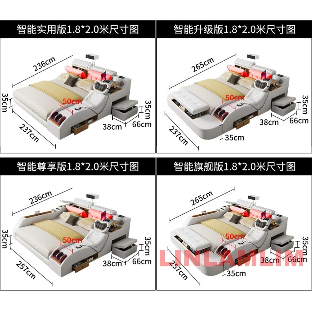 MINGDIBAO Modern MULTIFUNCTIONAL Tech SMART BED 2 People | FUTURISTIC FURNITURE | Ultimate Massage Tatami Genuine Leather Beds