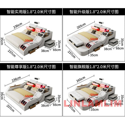 MINGDIBAO Modern MULTIFUNCTIONAL Tech SMART BED 2 People | FUTURISTIC FURNITURE | Ultimate Massage Tatami Genuine Leather Beds