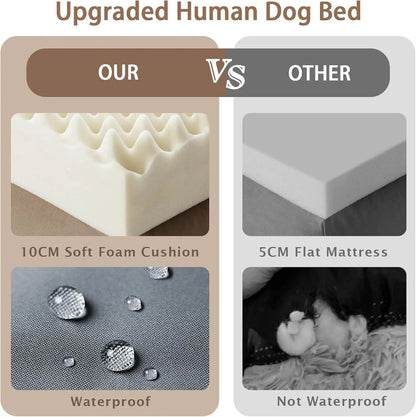 Cama de Cachorro Humana, 71''x45''x12'' Tamanho para Adultos e Pets, Cama Gigante Lavável para Pessoas e Cachorros com Espuma de Memória de 10 CM de Espessura, Cama Grande Extragrande para Cachorros