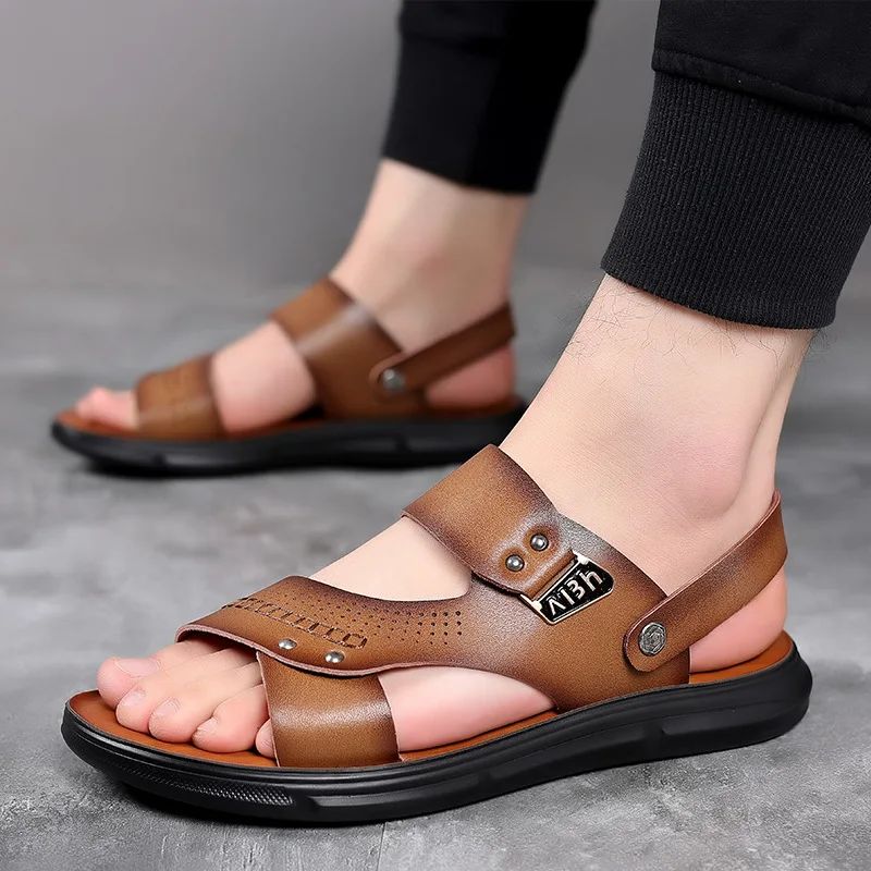 Men's Casual Trendy Soft Bottom Sandals 2024 New Design Real Leather Beach Shoes Slippers Anti-Slip Summer Shoes