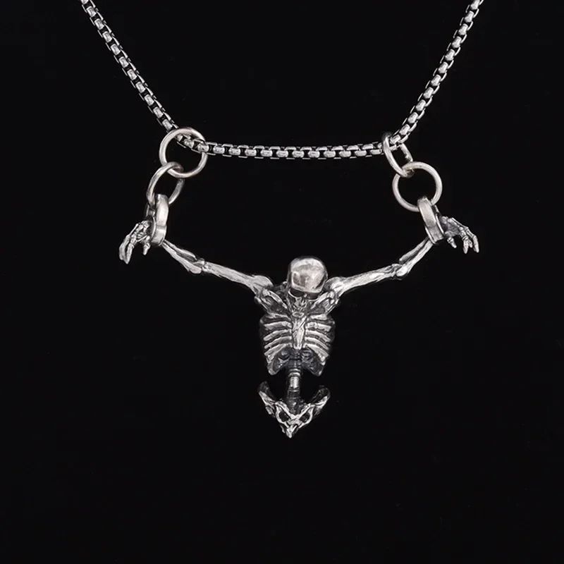 Colar Masculino Caveira Prisioneira Banhado a Prata, Acessório de Joia Gótica para Motociclistas, Punk Rock e Halloween