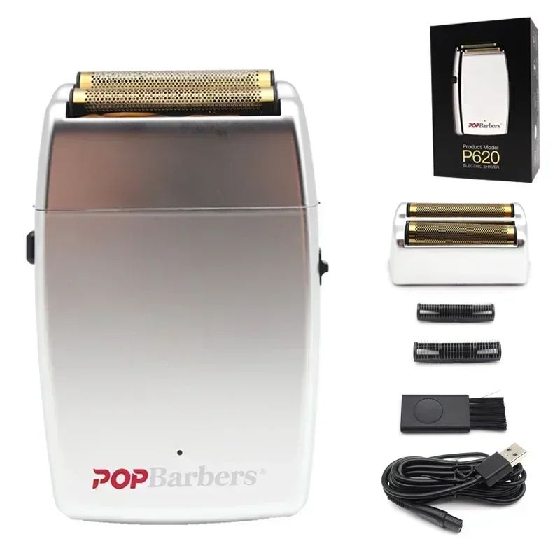 New 11000 RPM 7W Pop Barbers P620 Professional Electric Men's Beard Trimmer Double Foil Shaver Electric Shaver USB Hair Clipper