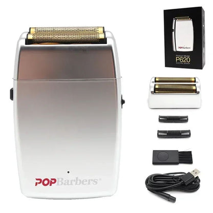 New 11000 RPM 7W Pop Barbers P620 Professional Electric Men's Beard Trimmer Double Foil Shaver Electric Shaver USB Hair Clipper