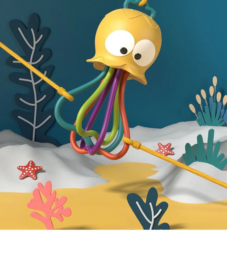 Jellyfish Grinding Gum Rocking Bell for Babies Aged 0-3 Years Old, Multifunctional Hand Grip, Water Boiling Toy Safe and Durable